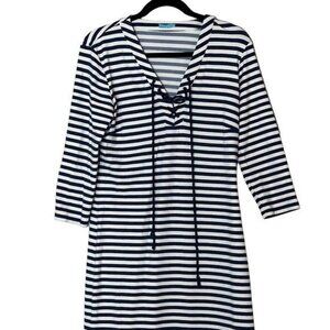 J. McLaughlin Striped Navy White V-Neck Dress Women's Size Medium Excellent very